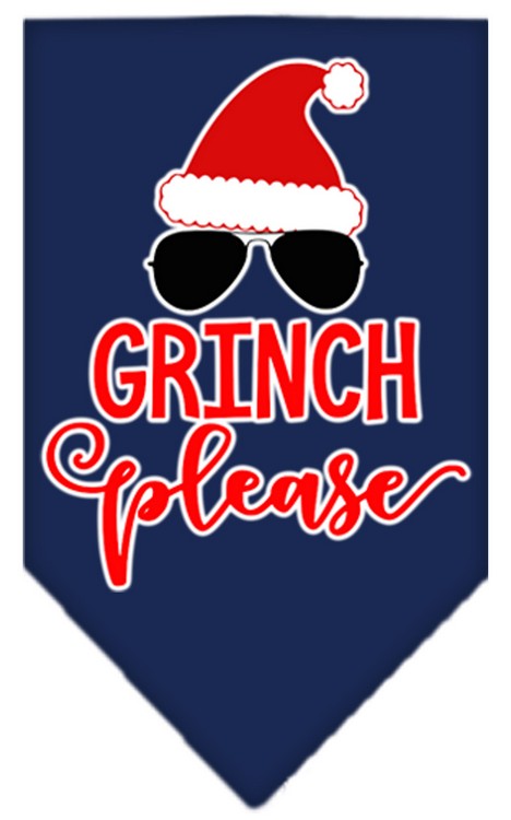 Grinch Please Screen Print Bandana Navy Blue Small